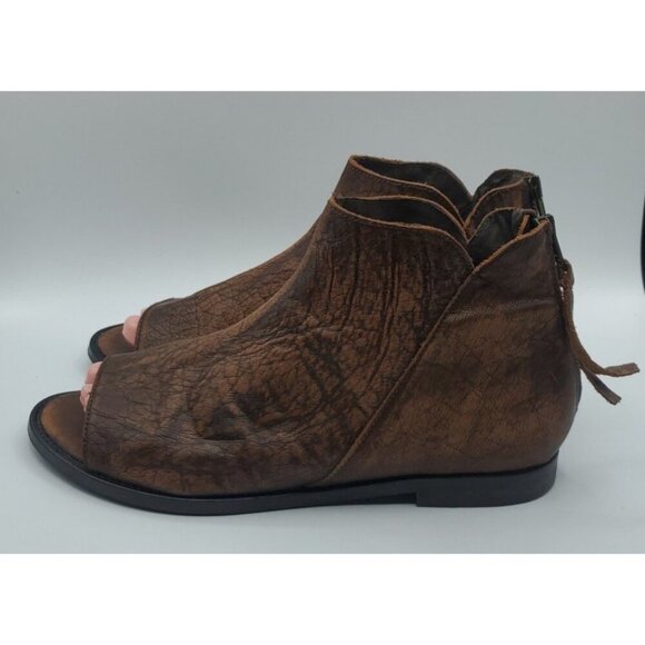Free People Open Toe Boot Sandal Brown Distressed Leather Back Zip Size 10 - Picture 5 of 10